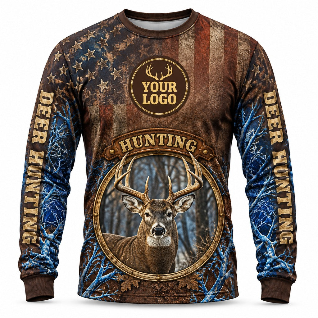 HG043 - Custom Hunting Guide Shirt - Premium Blue Flag - front