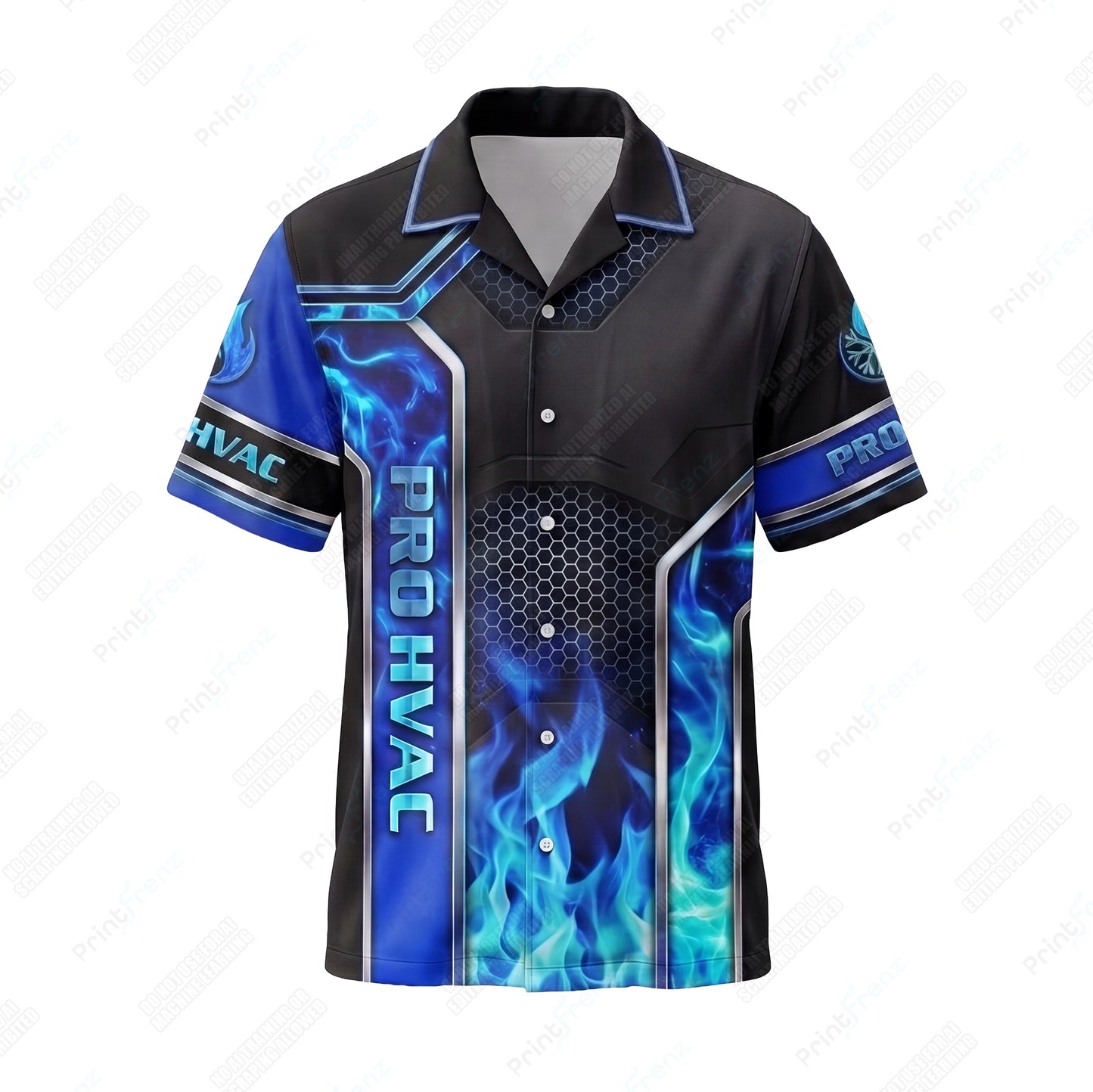 Blue Flame Hex Column custom HVAC shirt HVPB01 - front