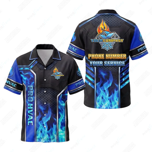 Blue Flame Hex Column custom HVAC shirt HVPB01 - key