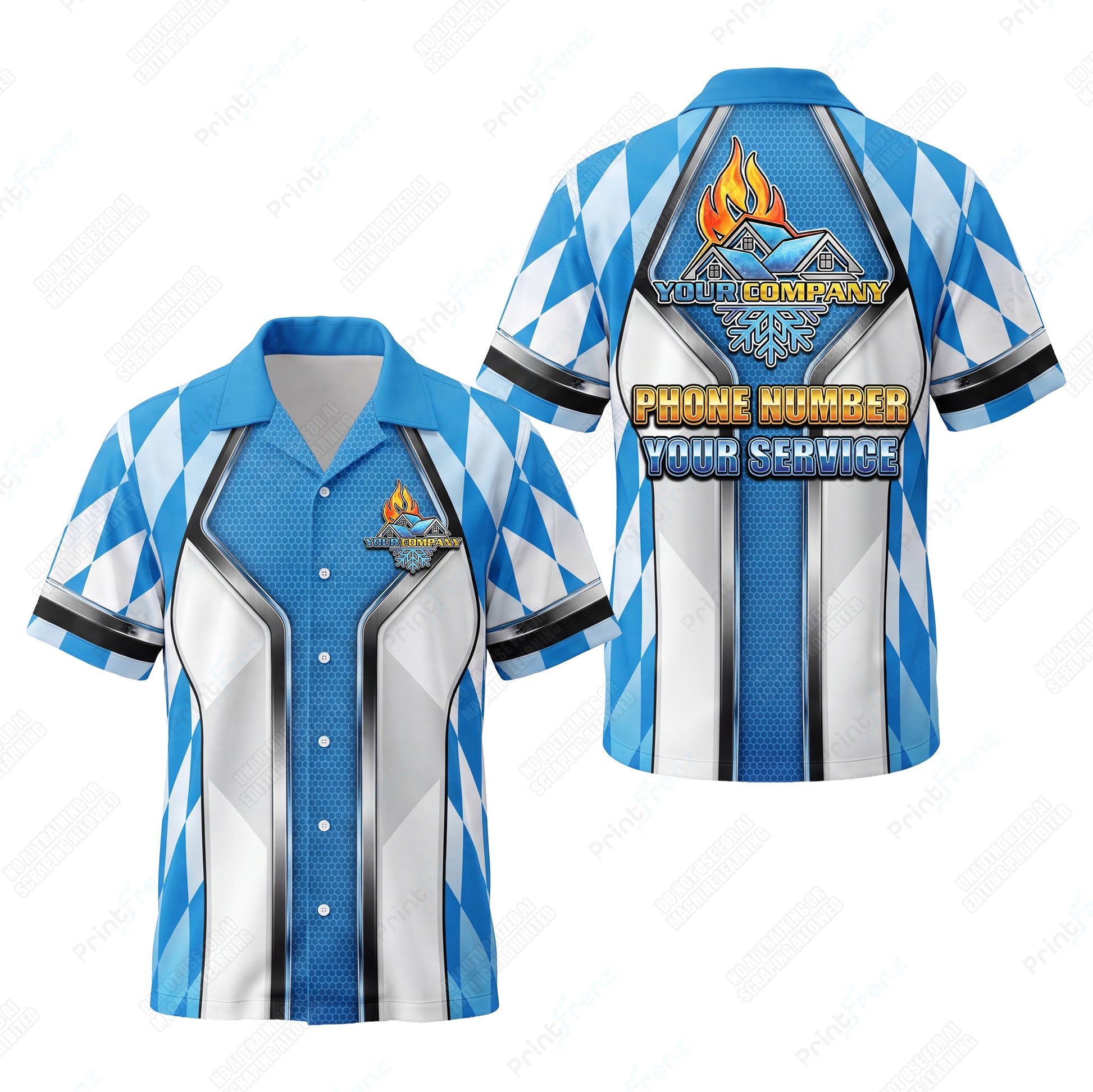 Azure Harlequin Diamond custom HVAC shirt HVPB10 - key