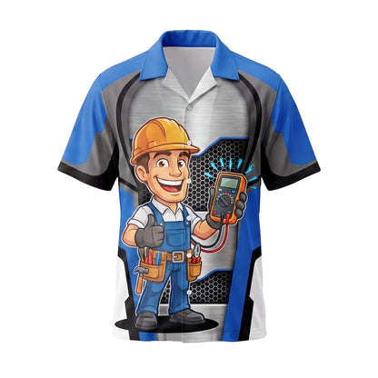 Sparky Meter Electrician Blue Electrician mascot shirt ELMC01B - front