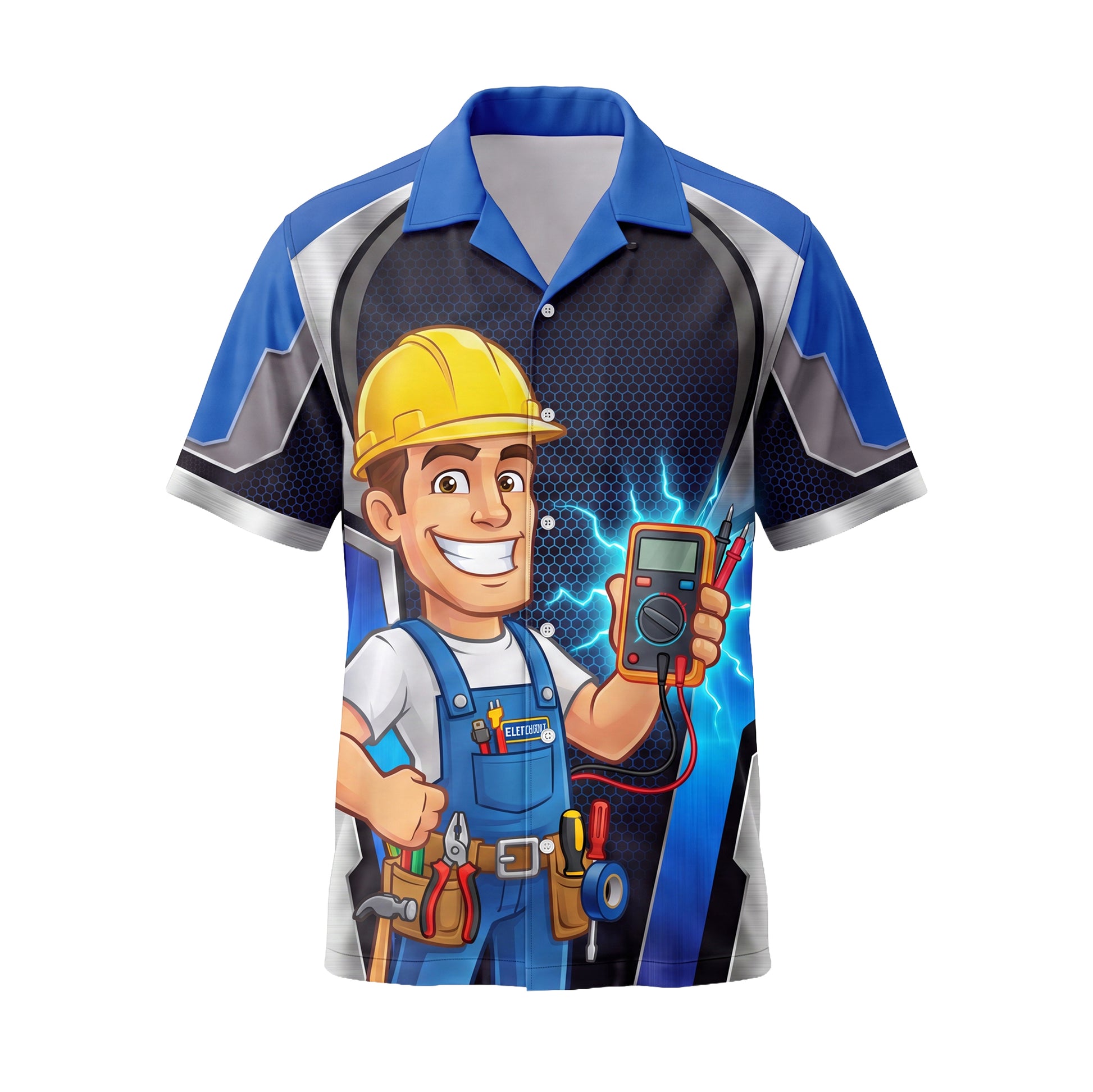 Live Wire Electrician Blue Electrician mascot shirt ELMC02B - front