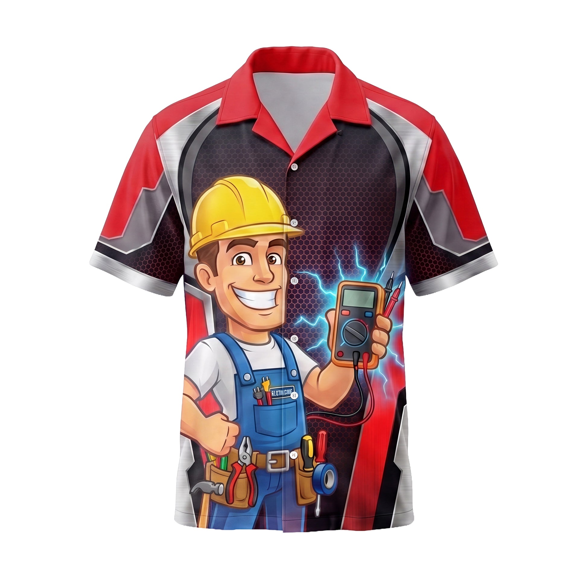 Live Wire Electrician Red Electrician mascot shirt ELMC02R - front