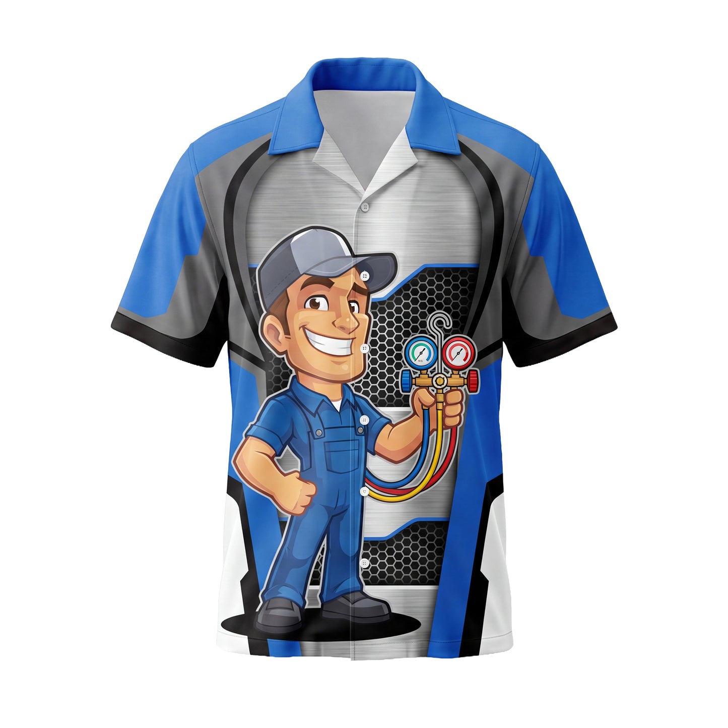 Cool Blue Gauge Tech HVAC mascot shirt HVMC01B - front