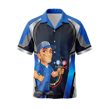 Blue Confident Refrigerant Pro HVAC mascot shirt HVMC02B - front