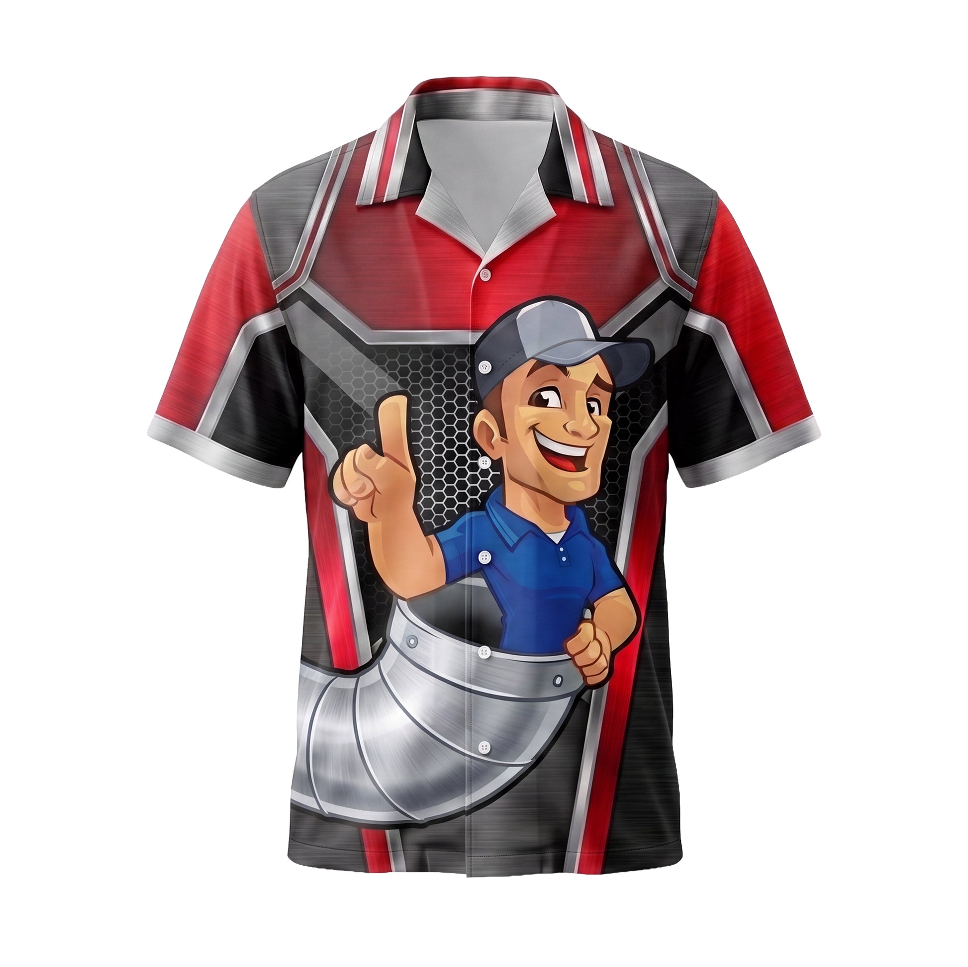 Number One Duct Guy Red HVAC mascot shirt HVMC04R - front