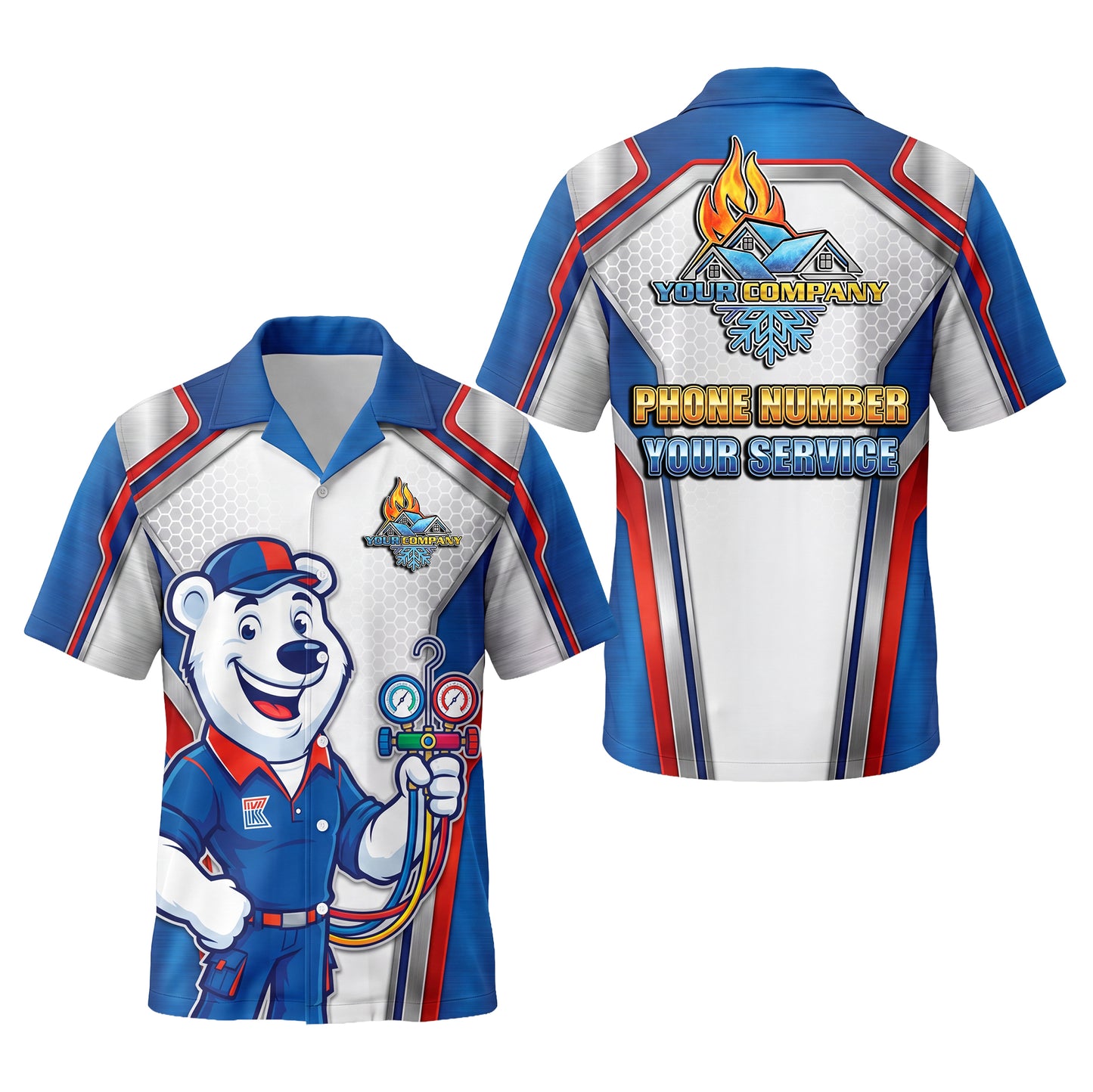 Frosty Bear Gauge Master Blue HVAC mascot shirt HVMC05B - key