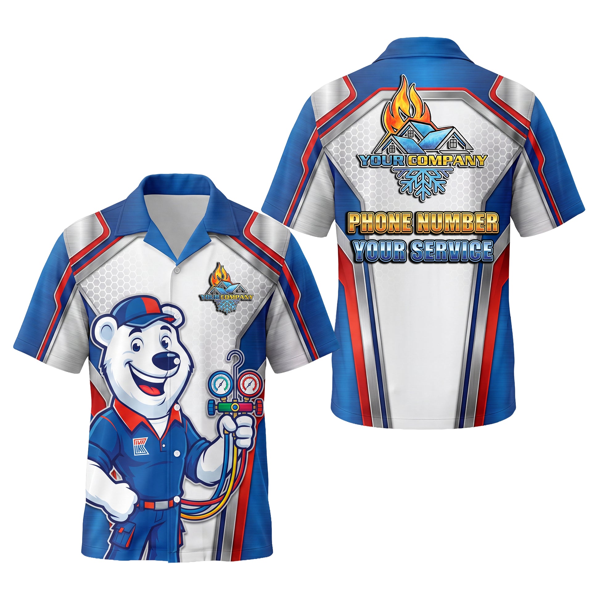 Frosty Bear Gauge Master Blue HVAC mascot shirt HVMC05B - key