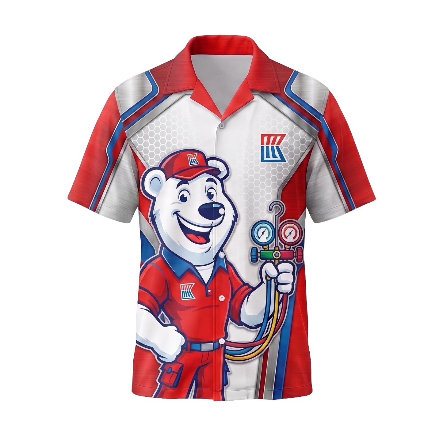 Frosty Bear Gauge Master Red HVAC mascot shirt HVMC05R - front
