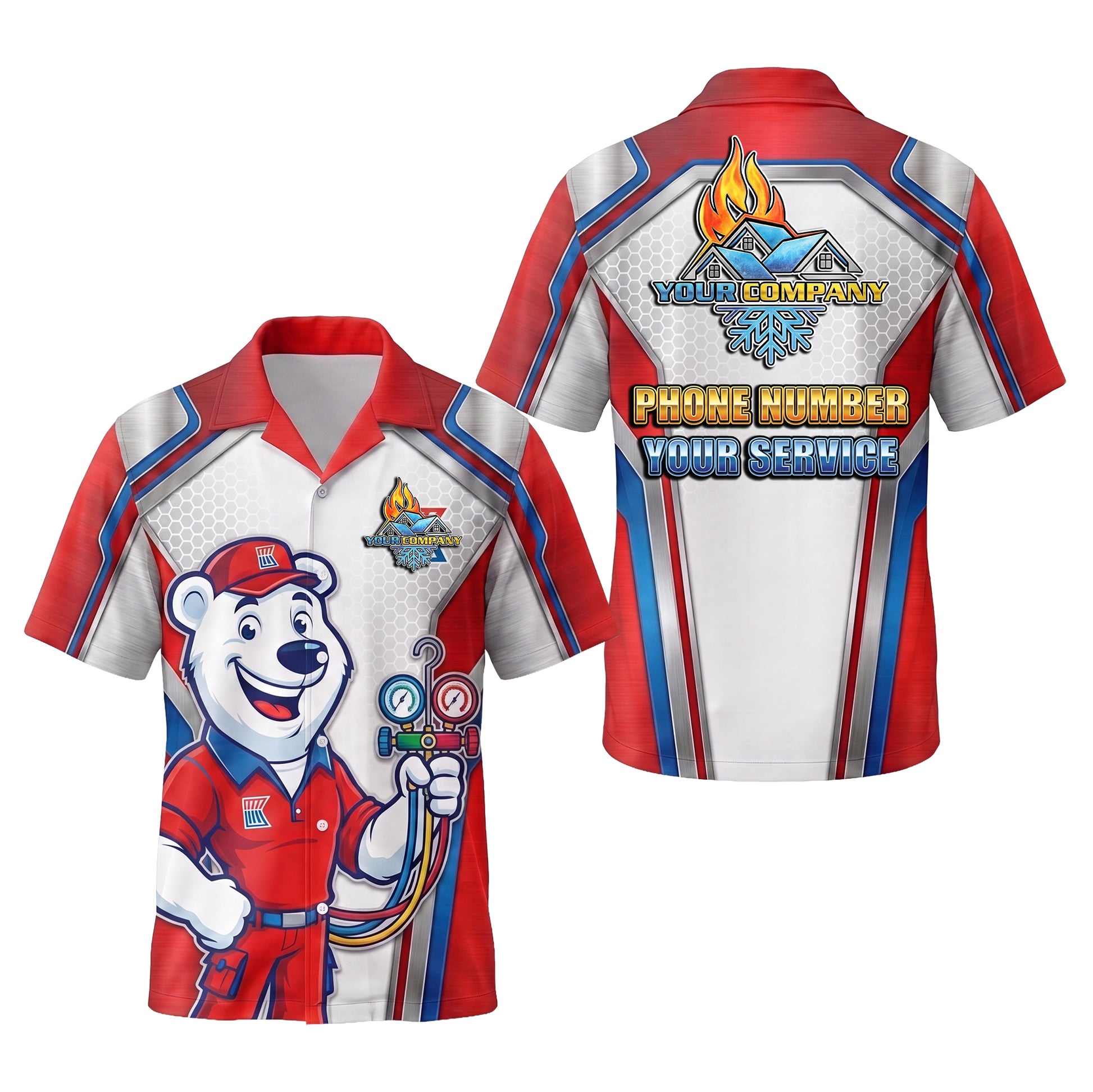 Frosty Bear Gauge Master Red HVAC mascot shirt HVMC05R - key