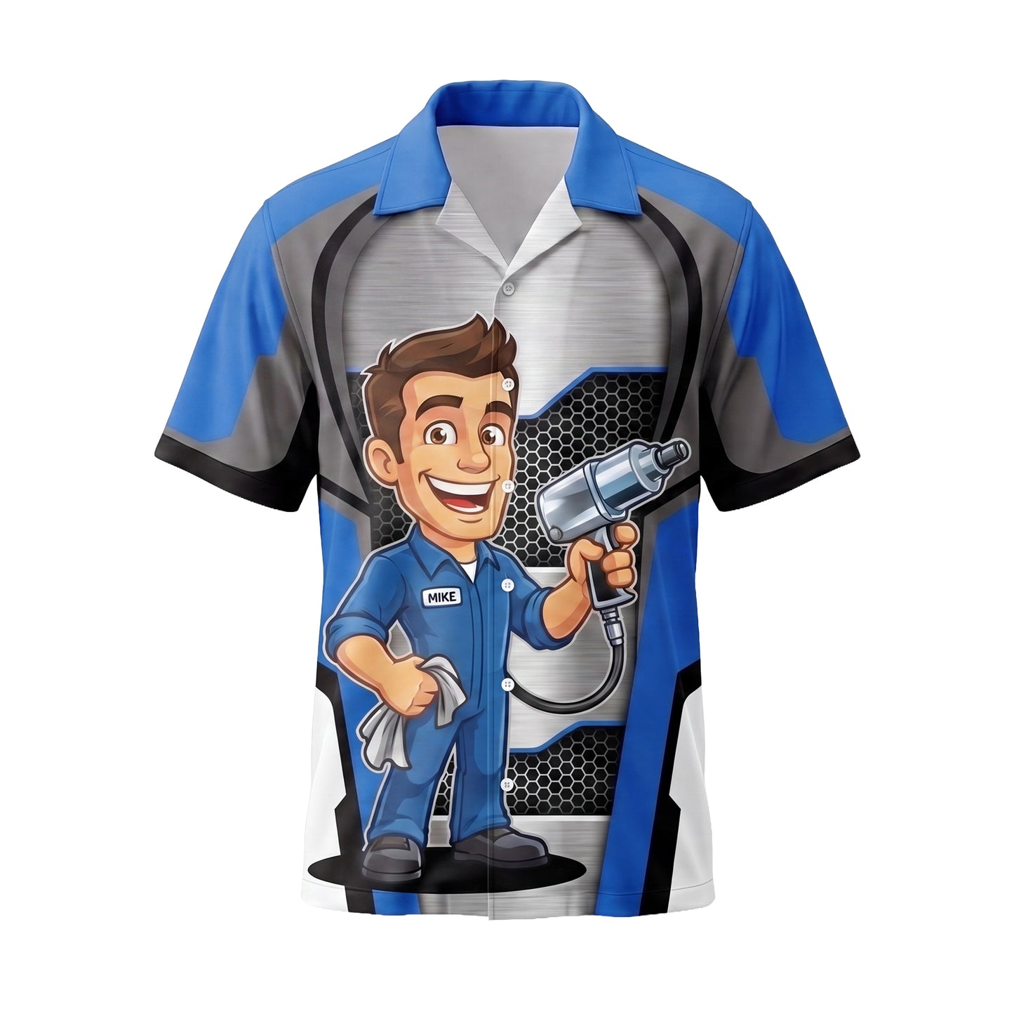 Impact Wrench Mechanic Blue Mechanic mascot shirt MEMC01B - front