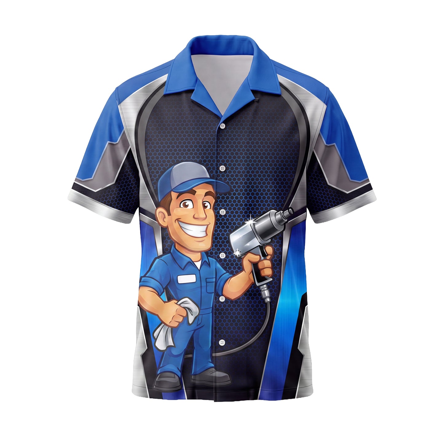Ballcap Grease Monkey Blue Mechanic mascot shirt MEMC02B - front
