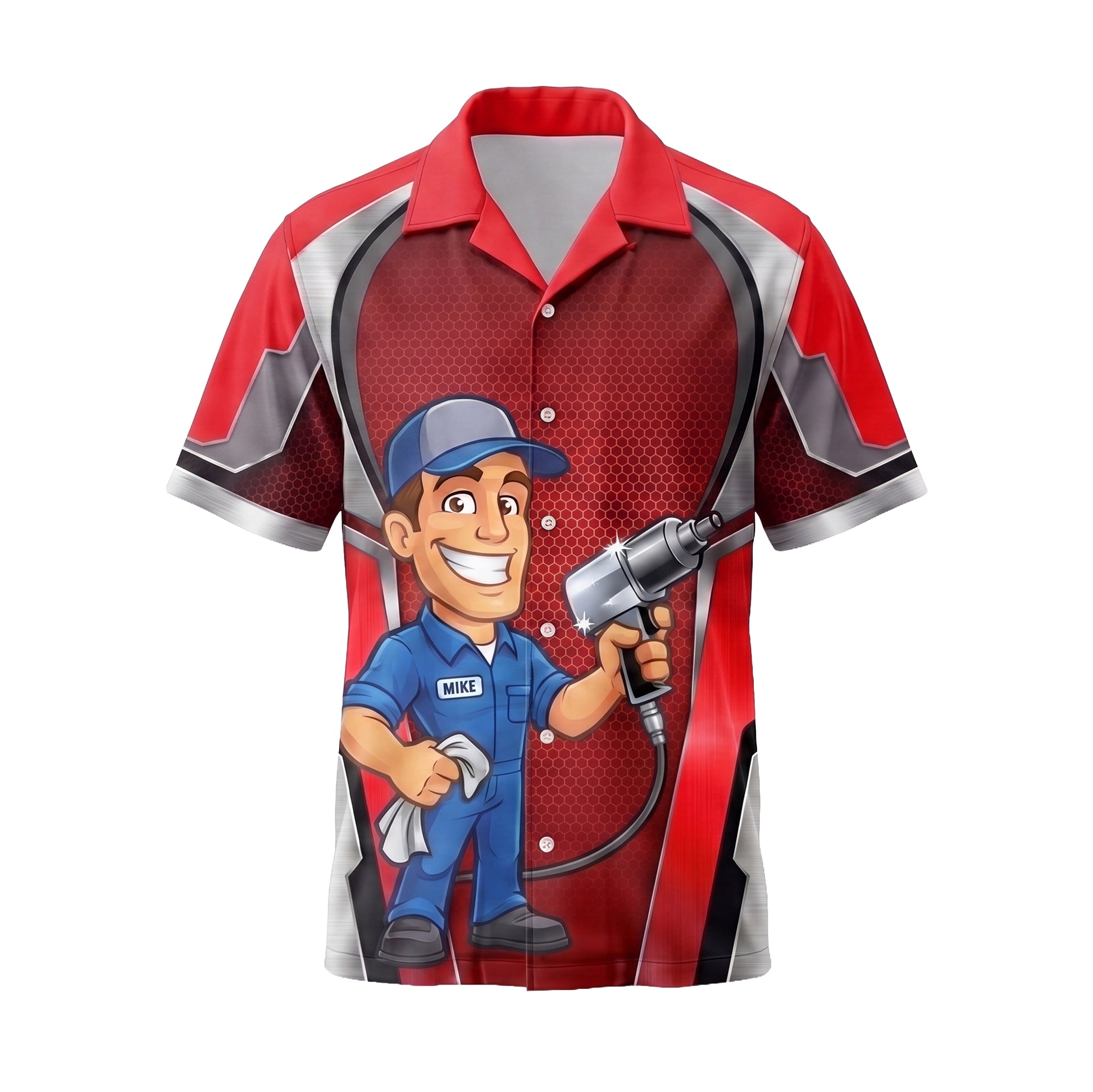 Ballcap Grease Monkey Red Mechanic mascot shirt MEMC02R - front
