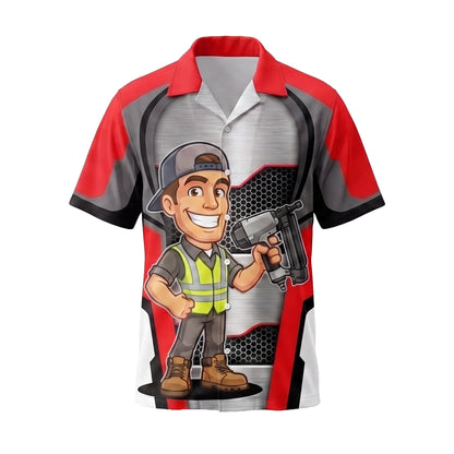 Nail Gun Roofer Red Roofer mascot shirt ROMC01R - front