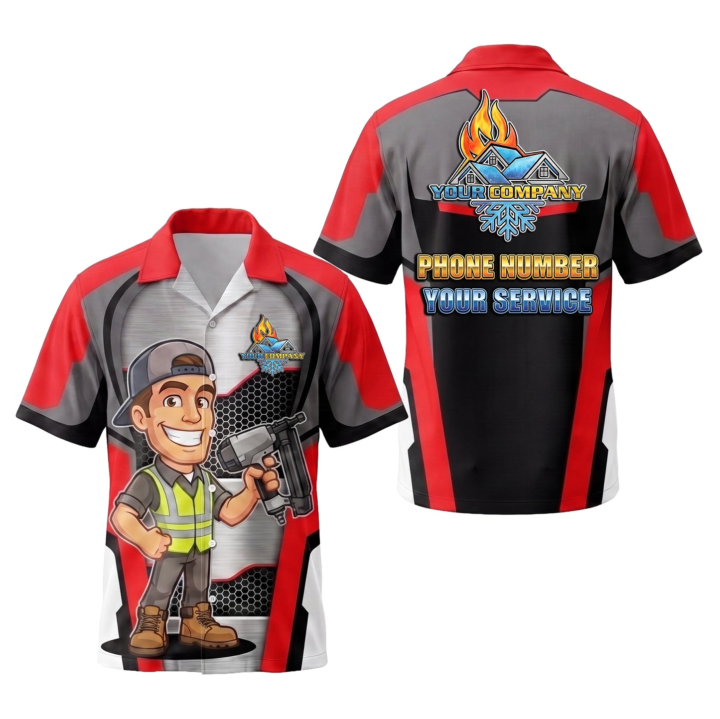 Nail Gun Roofer Red Roofer mascot shirt ROMC01R - key