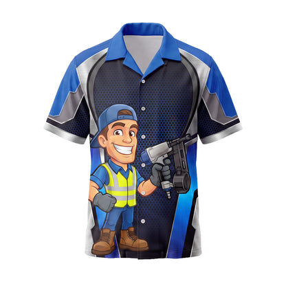 Coil Nailer Roofer Blue Roofer mascot shirt ROMC02B - front