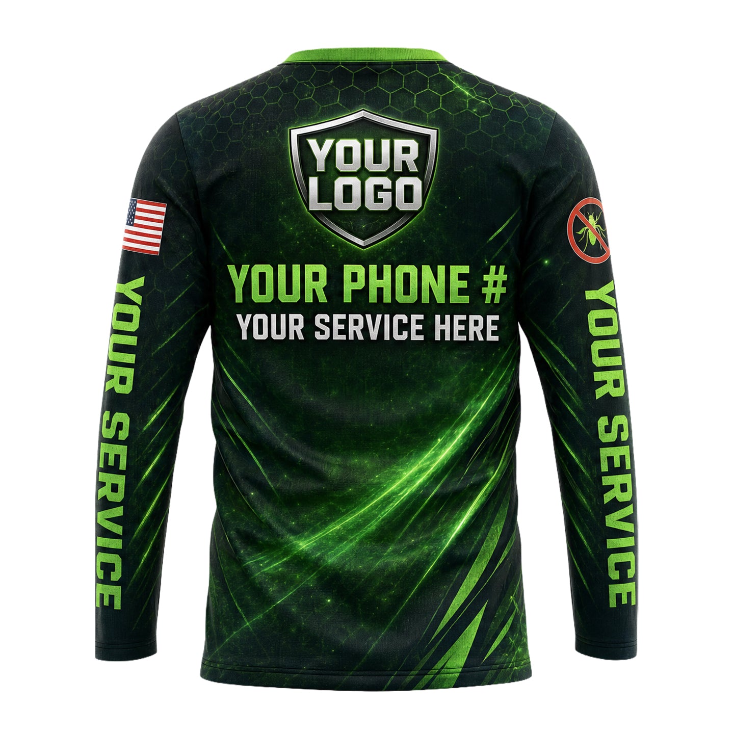 Neon Green Energy Sprayer pest control shirt PCST01 - back
