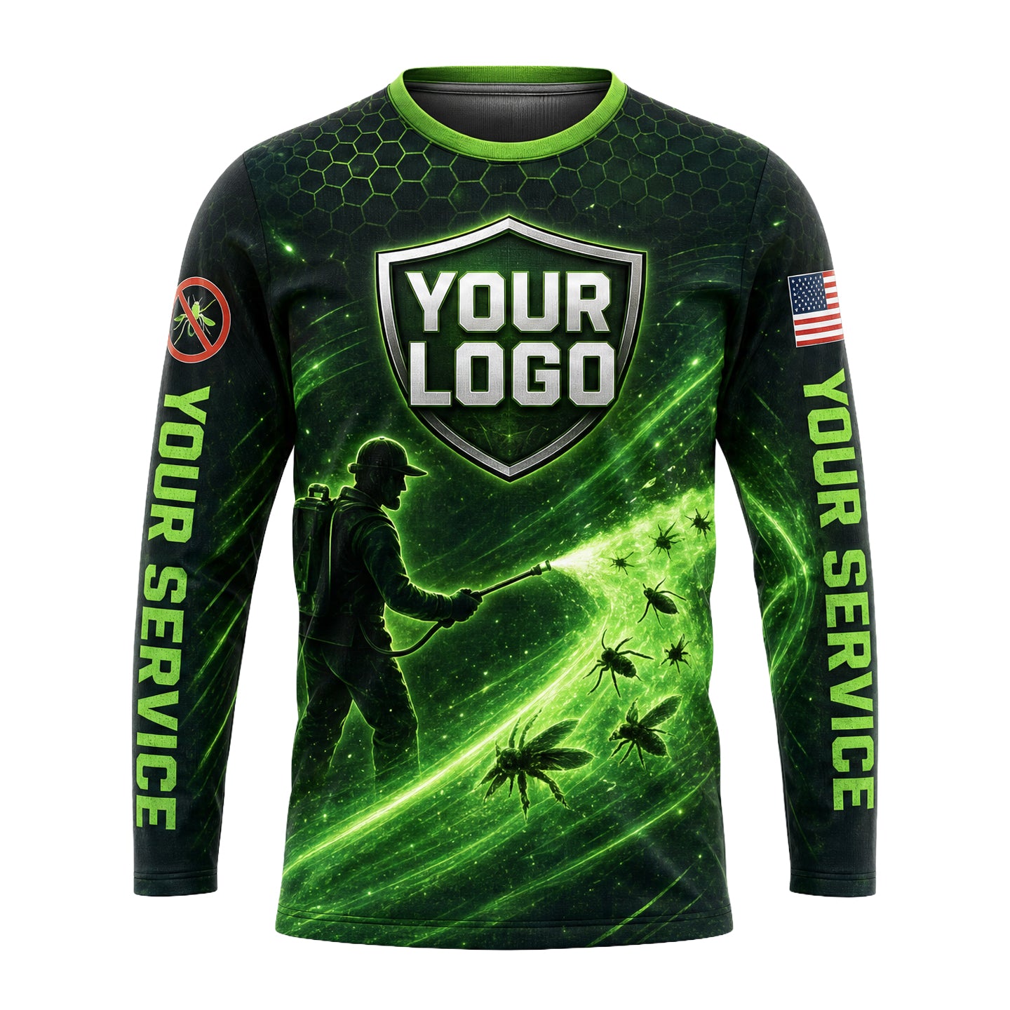 Neon Green Energy Sprayer pest control shirt PCST01 - front