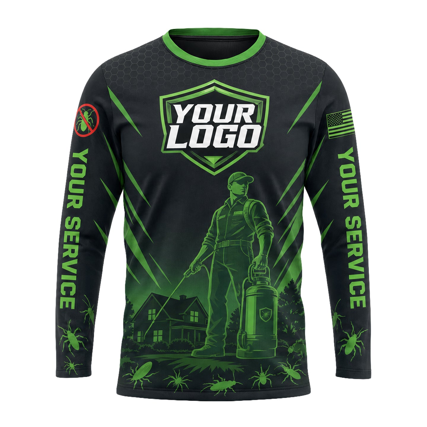 Emerald Backpack Bug Slayer pest control shirt PCST02 - front