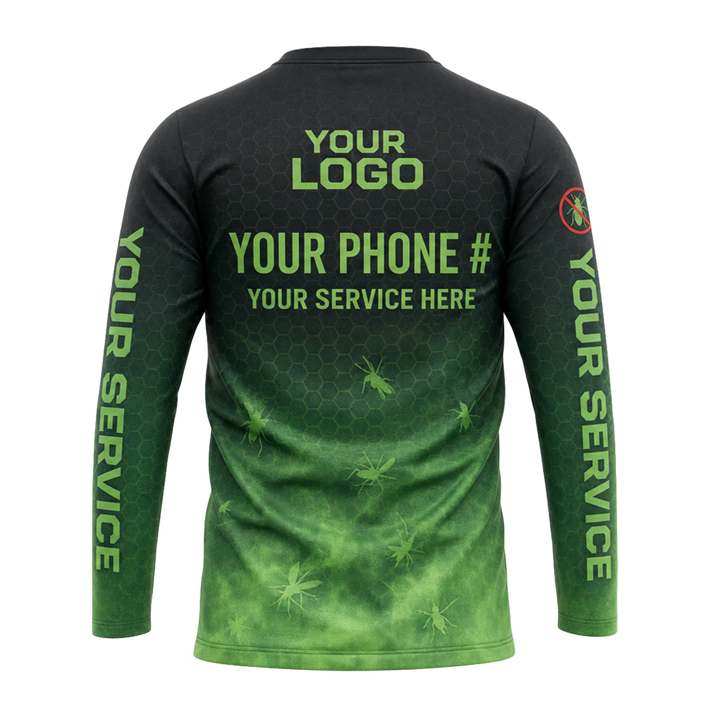 Green Hex Swarm Fade pest control shirt PCST08 - back