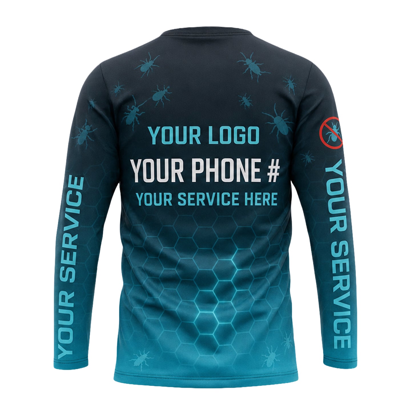 Teal Hex Nest Glow pest control shirt PCST12 - back