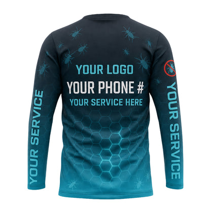 Teal Hex Nest Glow pest control shirt PCST12 - back