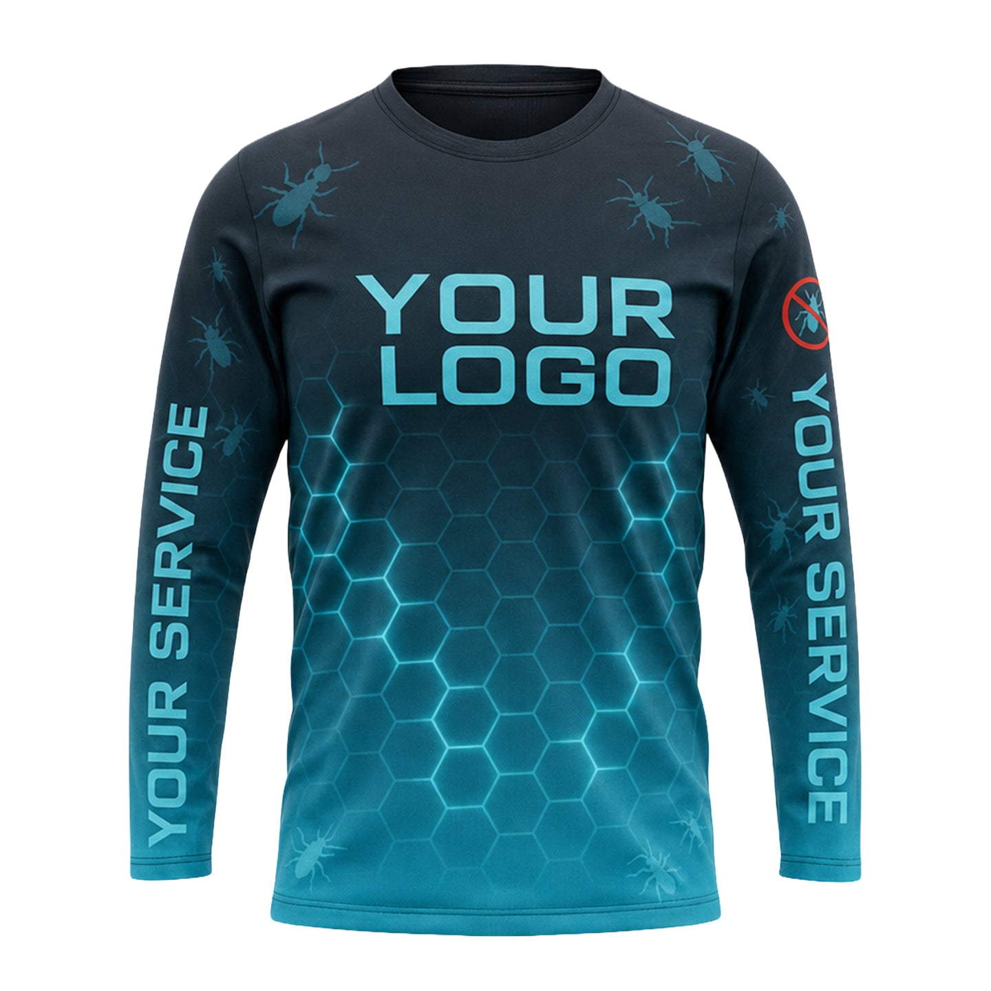 Teal Hex Nest Glow pest control shirt PCST12 - front