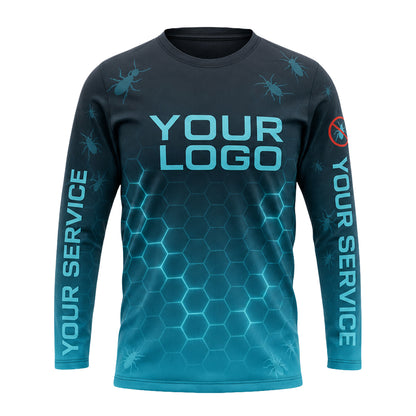 Teal Hex Nest Glow pest control shirt PCST12 - front