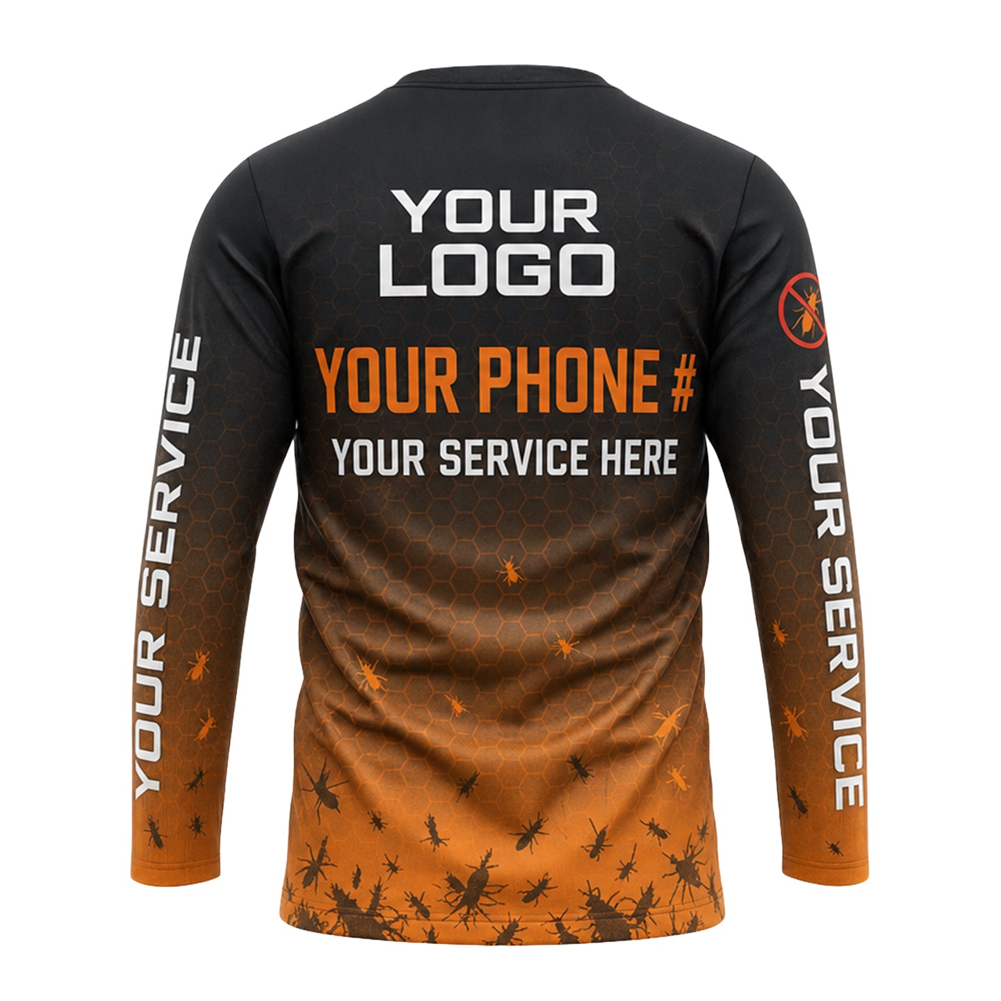 Orange Swarm Honeycomb Blitz pest control shirt PCST13 - back