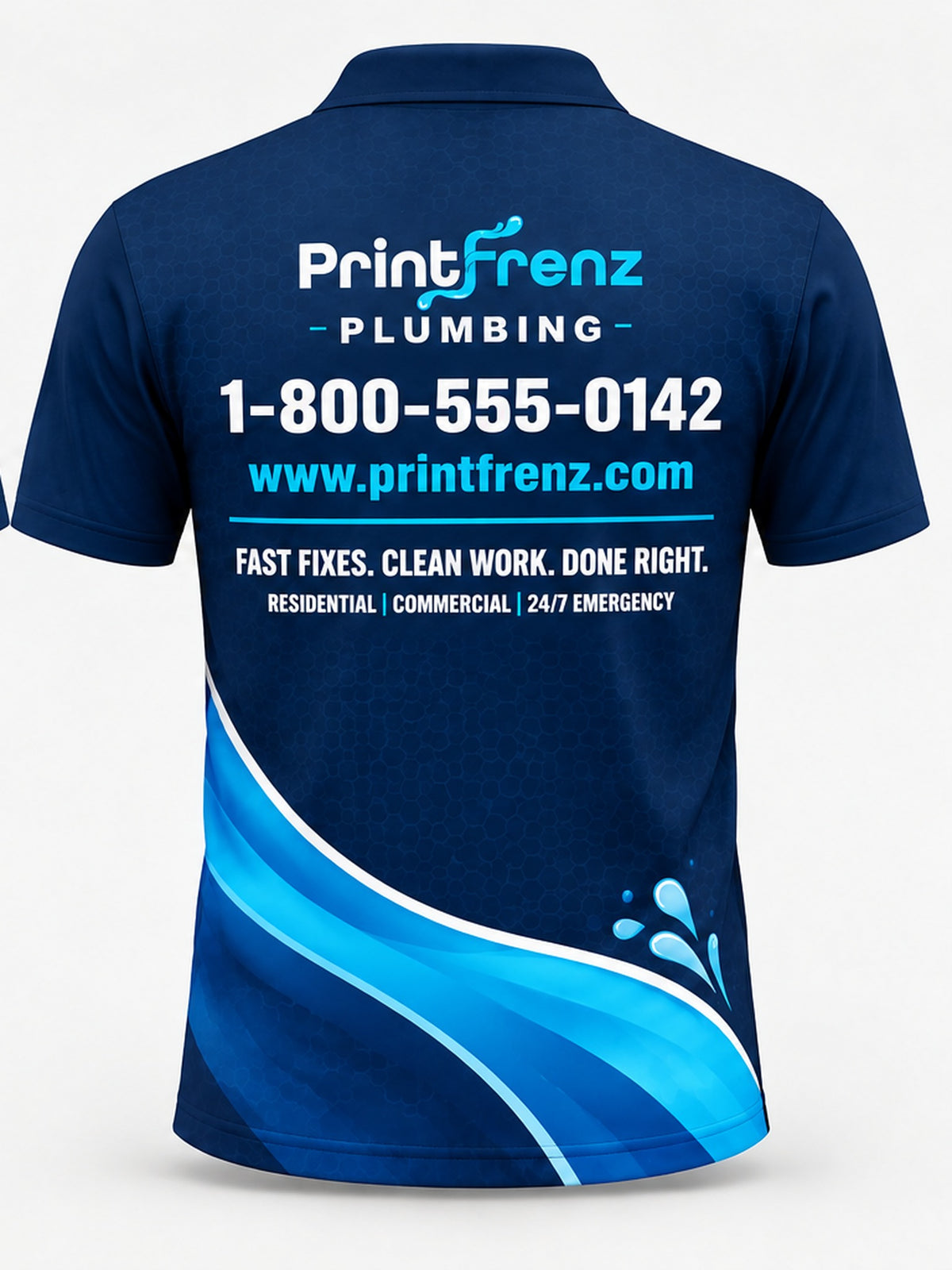 PLP002 - Custom Plumbing Polo - Navy Waves - back