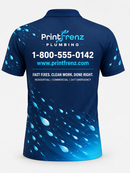 PLP007 - Custom Plumbing Polo - Droplet Rain - back