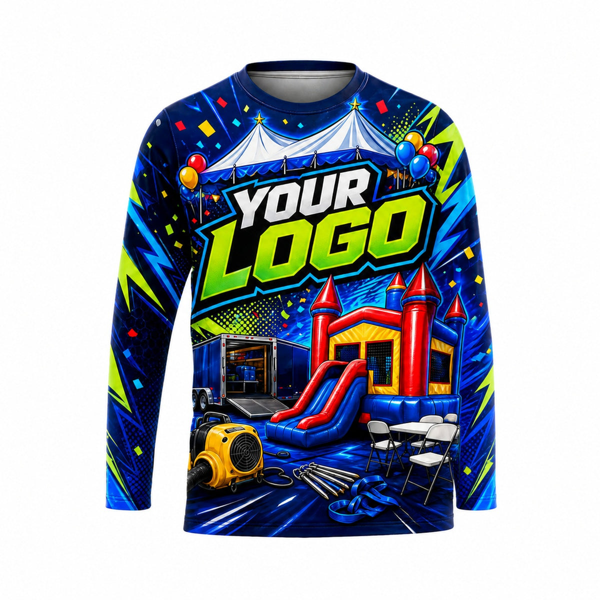 PRN017 - Custom Party Rental Shirt - Party Tent Equipment Rental House With Tools Action Hero - front