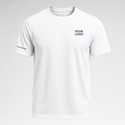 Solid Arctic White custom pressure washing shirt — logo printed front, back and sleeves