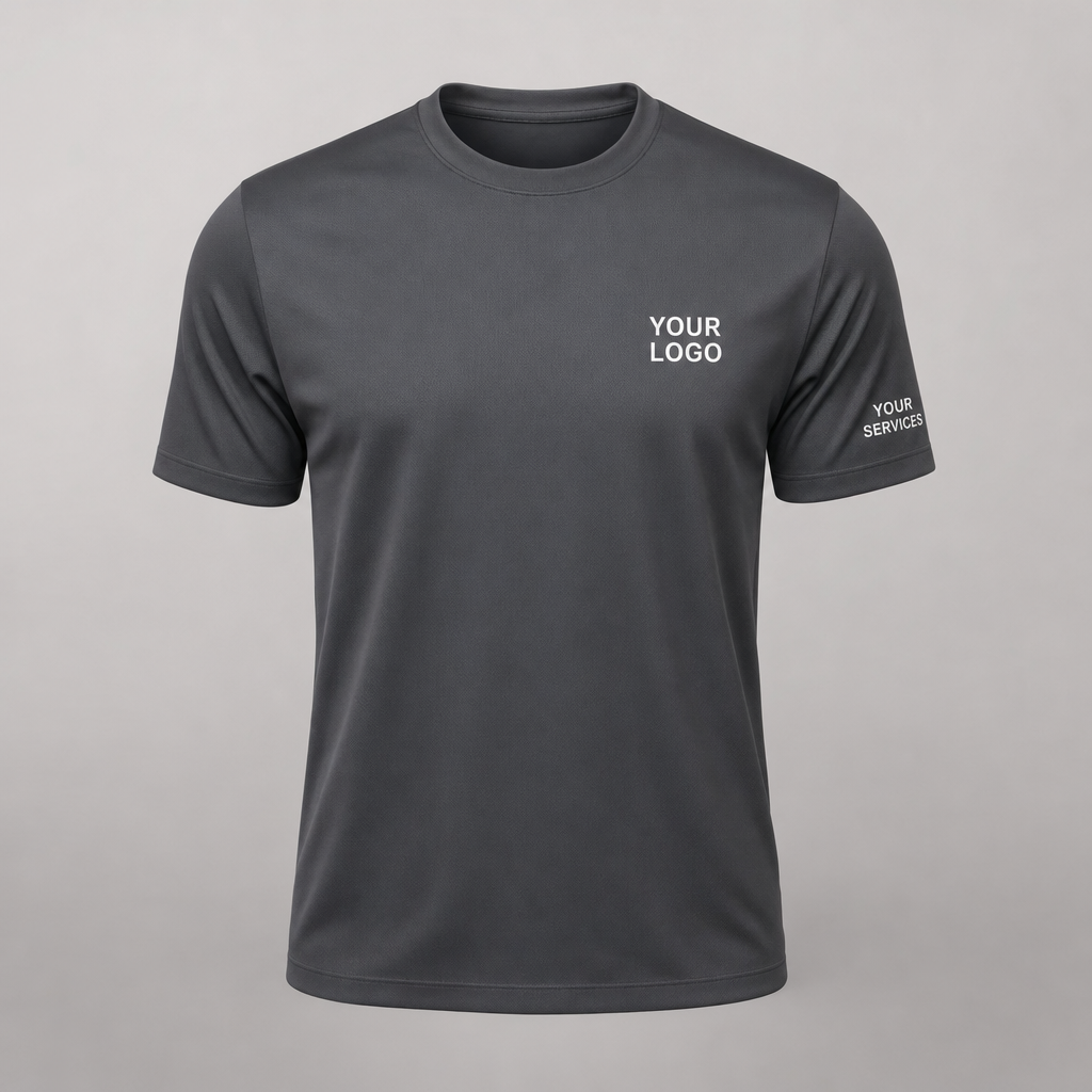 Solid Charcoal custom pressure washing shirt — logo printed front, back and sleeves
