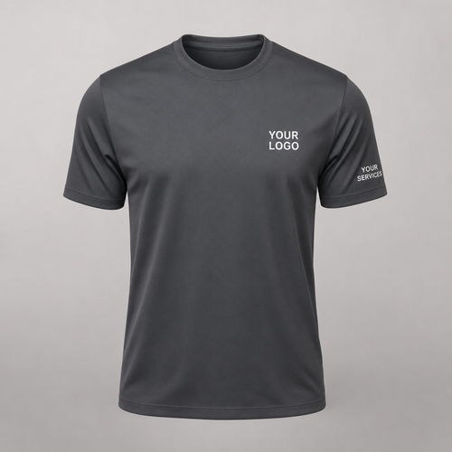 Solid Charcoal custom pressure washing shirt — logo printed front, back and sleeves