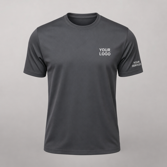 Solid Charcoal custom pressure washing shirt — logo printed front, back and sleeves