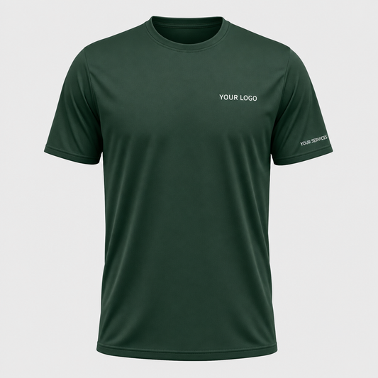Solid Forest Green custom pressure washing shirt — logo printed front, back and sleeves