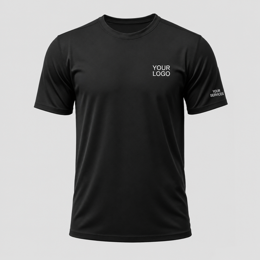 Solid Jet Black custom pressure washing shirt — logo printed front, back and sleeves