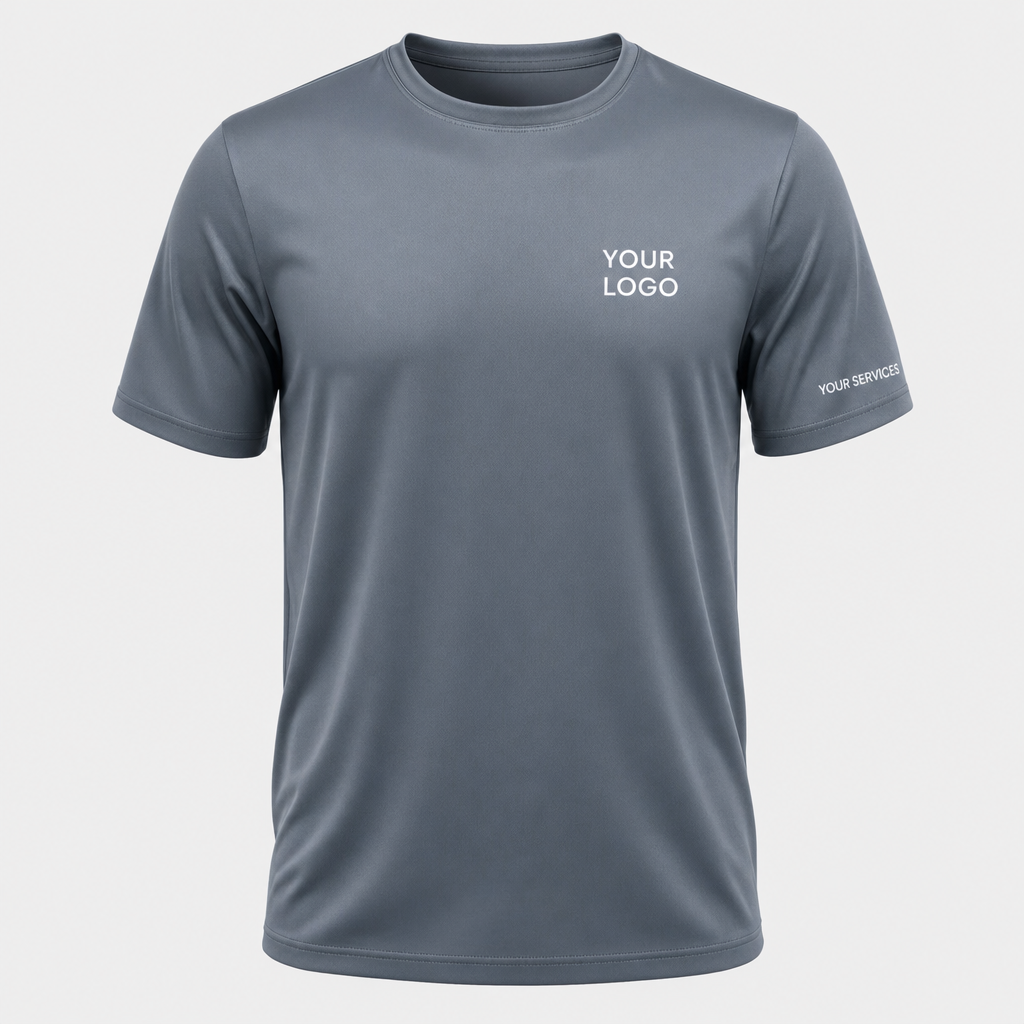 Solid Steel Blue custom pressure washing shirt — logo printed front, back and sleeves