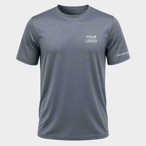 Solid Steel Blue custom pressure washing shirt — logo printed front, back and sleeves