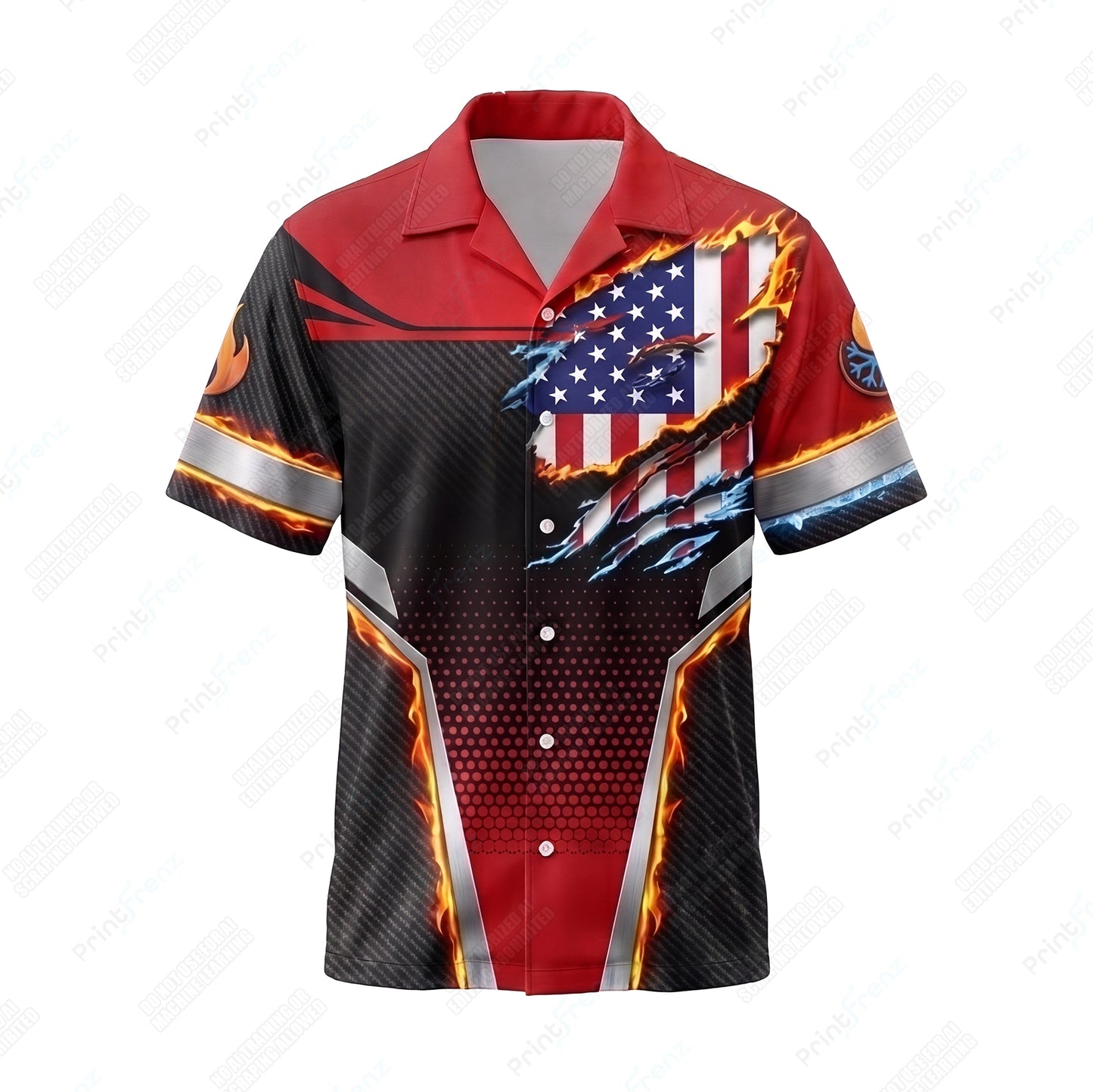 Old Glory Blaze Red patriotic HVAC shirt USP00R - front