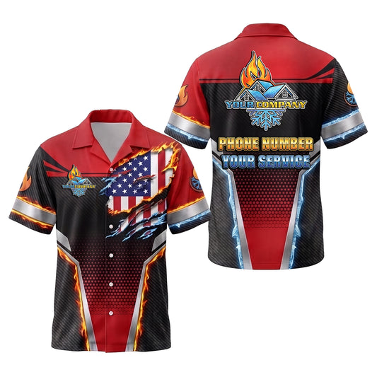 Old Glory Blaze Red patriotic HVAC shirt USP00R - key