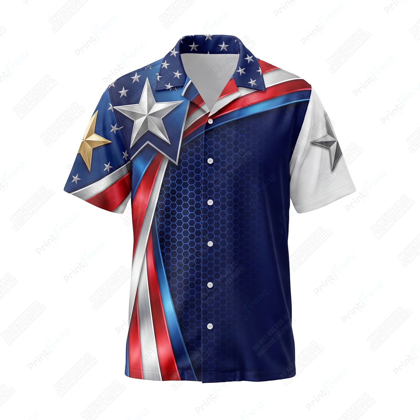 Gold & Silver Star Swirl patriotic HVAC shirt USP11 - front